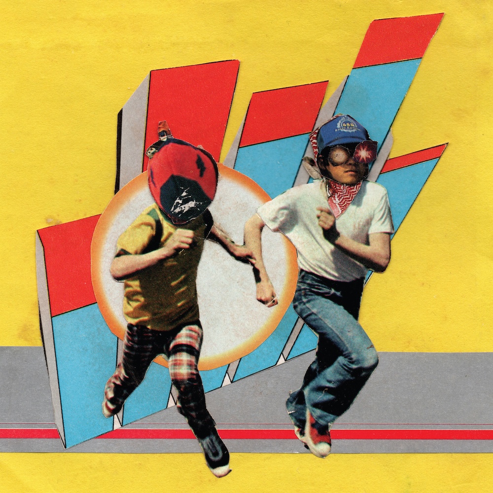 Album artwork for Gerling's 'When Young Terrorists Chase The Sun', featuring a collage of two running figures on a bright yellow background.
